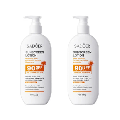 日焼け止め乳液（顔・からだ用）、スーパー220g、50g（ミニボトル）、SPF90 PA+++++、全身用