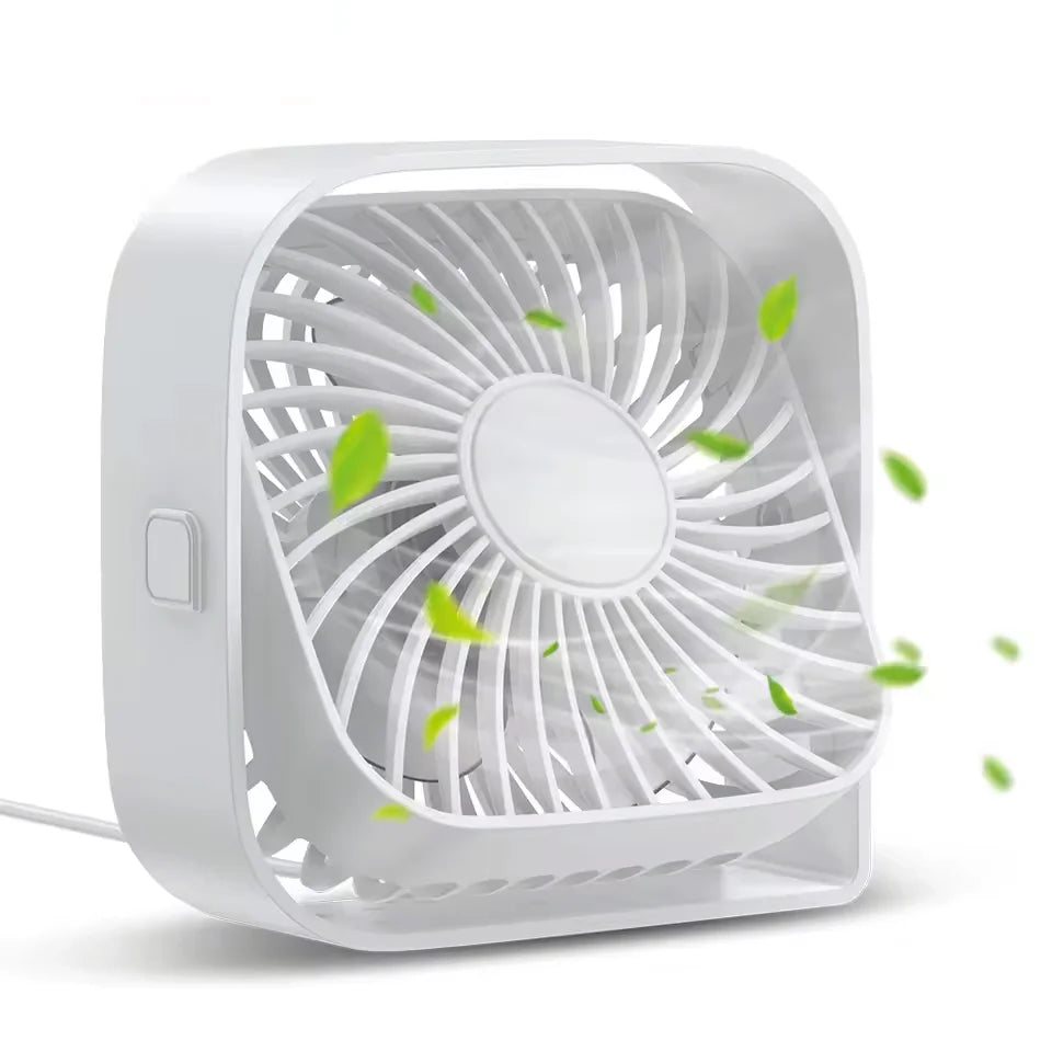USB-powered desktop mini fan, portable desk fan with 360° rotation, suitable for offices, bedrooms, and study rooms