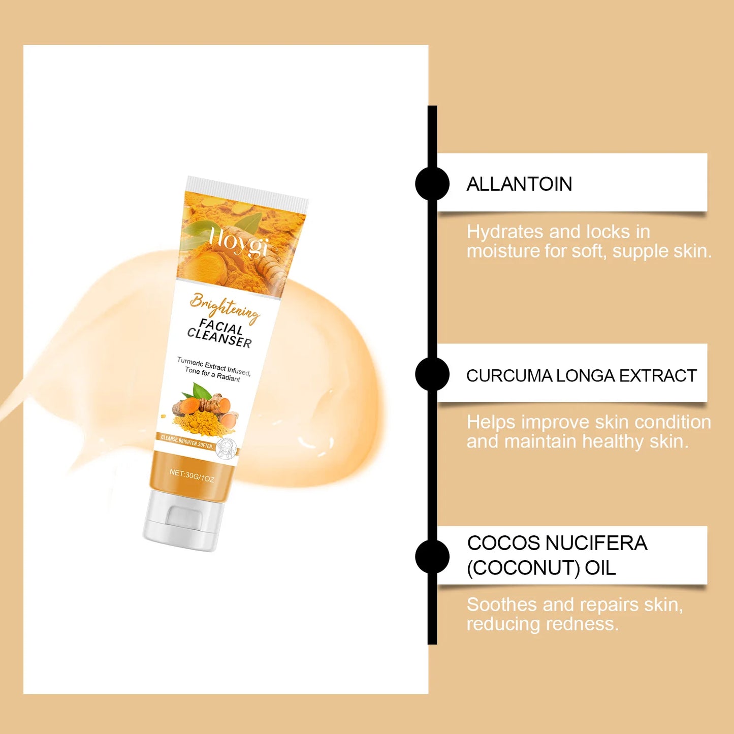 Turmeric Cleanser Moisturize Facial Brightening Skin Tone Daily Face Wash Foam Skincare Deep Clean Blackhead Removal Oil Control