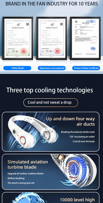 Hanging Neck Fan Digital Display Power Ventilador Bladeless Neckband Fan Portable Mini Air Cooler USB Rechargeable Electric Fans