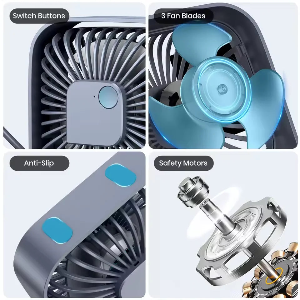 USB-powered desktop mini fan, portable desk fan with 360° rotation, suitable for offices, bedrooms, and study rooms