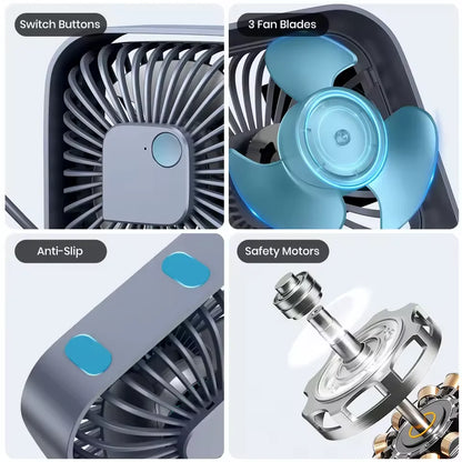 USB-powered desktop mini fan, portable desk fan with 360° rotation, suitable for offices, bedrooms, and study rooms