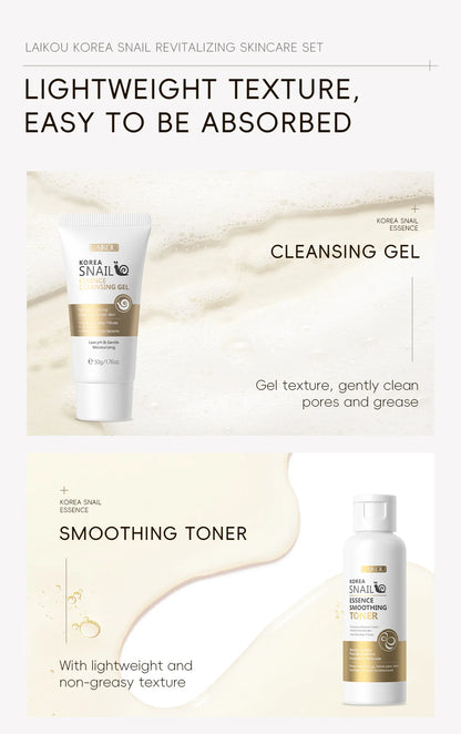 5pcs Boxed Korea Snail Skin Care Set Snail Face Cleanser Essence Cream Smoothing Toner Serum Repairing Eye Cream Collagen Set
