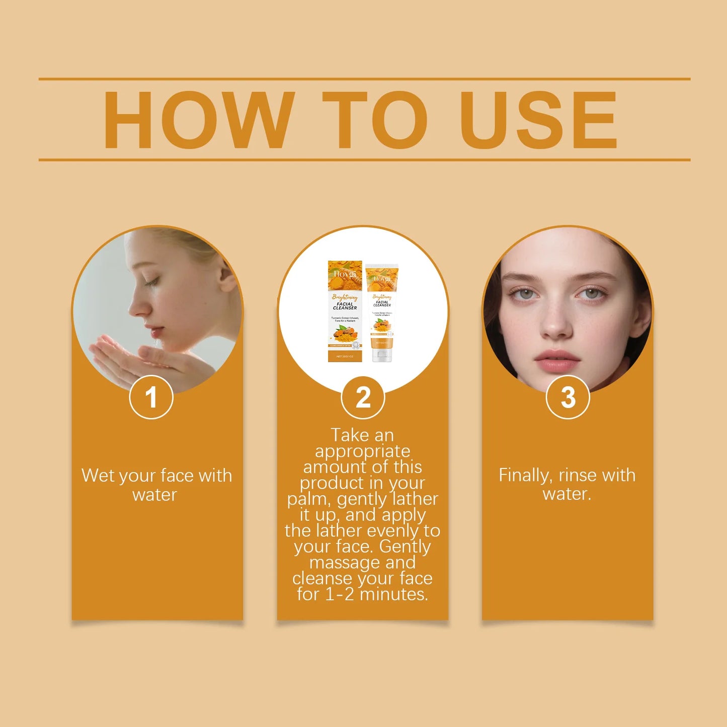 Turmeric Cleanser Moisturize Facial Brightening Skin Tone Daily Face Wash Foam Skincare Deep Clean Blackhead Removal Oil Control