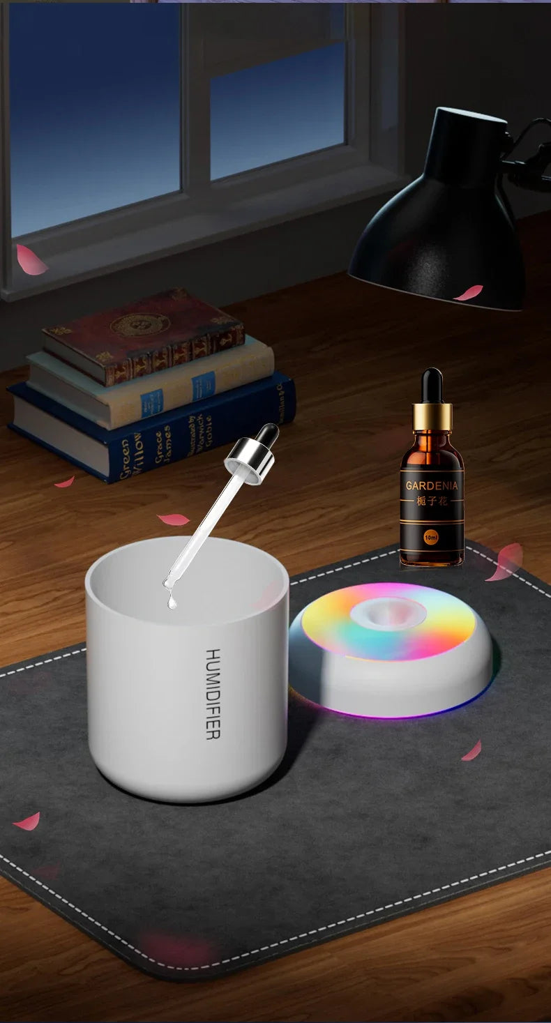 ミニ加湿器 USB給電式 180ML アロマディフューザー エッセンシャルオイル対応 アロマテラピーミストメーカー ライト付き 車内 自宅 寝室用
