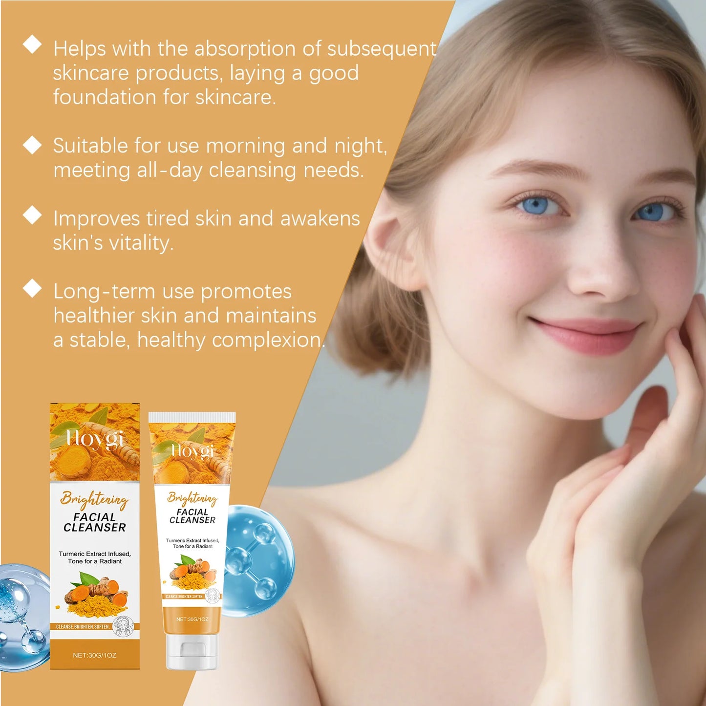 Turmeric Cleanser Moisturize Facial Brightening Skin Tone Daily Face Wash Foam Skincare Deep Clean Blackhead Removal Oil Control