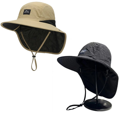 Unisex Bucket Hats Summer Wide Brim Neck Sun-Protection Outdoor Visor Quick-drying Panama Sunscreen Tied Fishing Hiking Hat