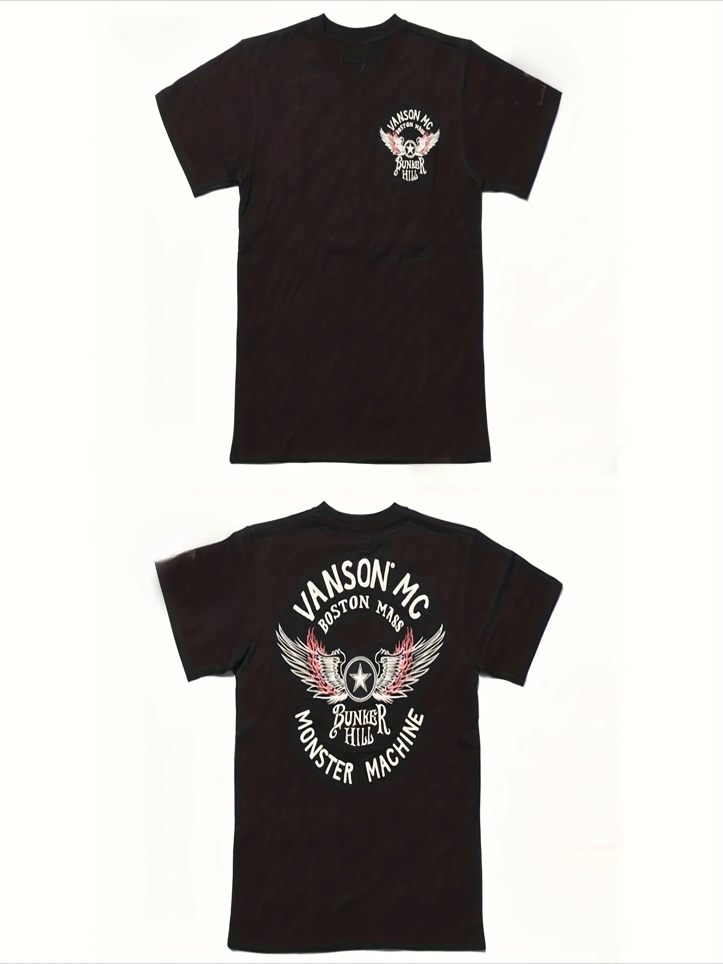 Men's T-shirt - Black Casual Short-sleeved Top with White and Red Wing Design, Suitable for Daily Wear, Gym Trips and Parties
