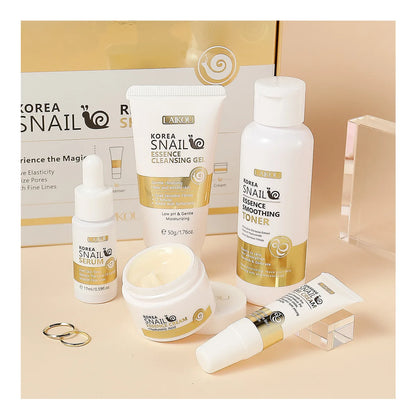 5pcs Boxed Korea Snail Skin Care Set Snail Face Cleanser Essence Cream Smoothing Toner Serum Repairing Eye Cream Collagen Set