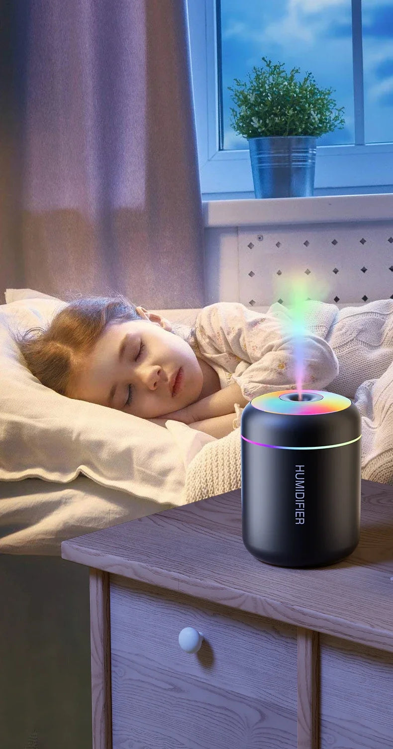 ミニ加湿器 USB給電式 180ML アロマディフューザー エッセンシャルオイル対応 アロマテラピーミストメーカー ライト付き 車内 自宅 寝室用