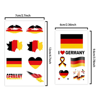 Germany Flag Temporary Tattoo Sticker, Long-lasting and Waterproof, Festival, Football, Soccer Fan Face Stickers, Arm, Face