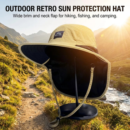 Unisex Bucket Hats Summer Wide Brim Neck Sun-Protection Outdoor Visor Quick-drying Panama Sunscreen Tied Fishing Hiking Hat