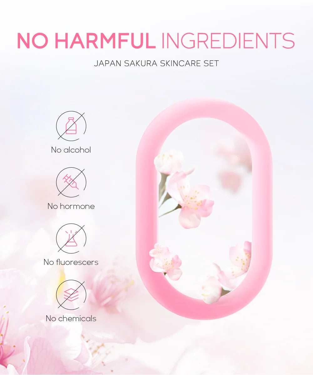 LAIKOU サクラ スキンケアセット フェイシャルクレンザー フェイスクリーム 美容液 化粧水 保湿 美白 しわ防止 スキンケアキット