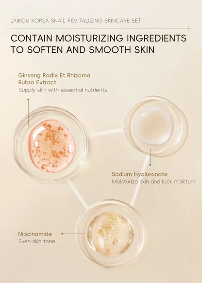 5pcs Boxed Korea Snail Skin Care Set Snail Face Cleanser Essence Cream Smoothing Toner Serum Repairing Eye Cream Collagen Set