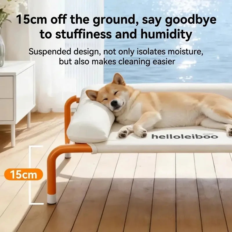 オールシーズン対応の犬用キャンプベッド、取り外し・洗濯可能、高床式で防湿性あり