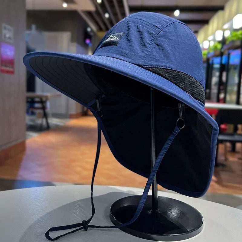 Unisex Bucket Hats Summer Wide Brim Neck Sun-Protection Outdoor Visor Quick-drying Panama Sunscreen Tied Fishing Hiking Hat