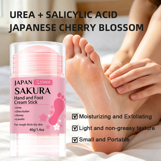 JUINHOU 60% Urea + 2% Salicylic Acid Cherry Blossom Scent Hand & Foot Cream Stick Deep Hydration, Dry Skin Care, Heel Protection