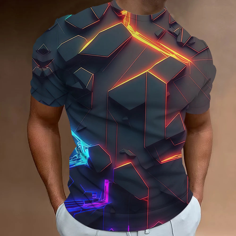 Fashion T-Shirts For Men 3d Line Printed Men'S Clothing Street Designer Short Sleeved Oversized Top Tees Daily Casual Sportswear
