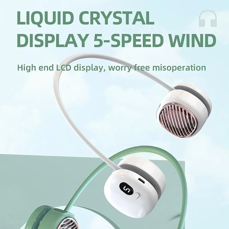 Portable Neck Fan with 5 Wind Speeds Wearable Cooling Fan Portable Hands-free Neckband Cooler for Summer Outddor