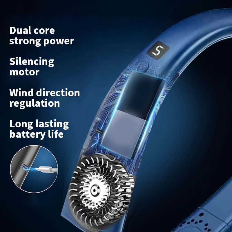 Neck fan, neck cooling device, strong wind but quiet, long battery life, summer cooling must-have item