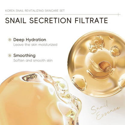 5pcs Boxed Korea Snail Skin Care Set Snail Face Cleanser Essence Cream Smoothing Toner Serum Repairing Eye Cream Collagen Set