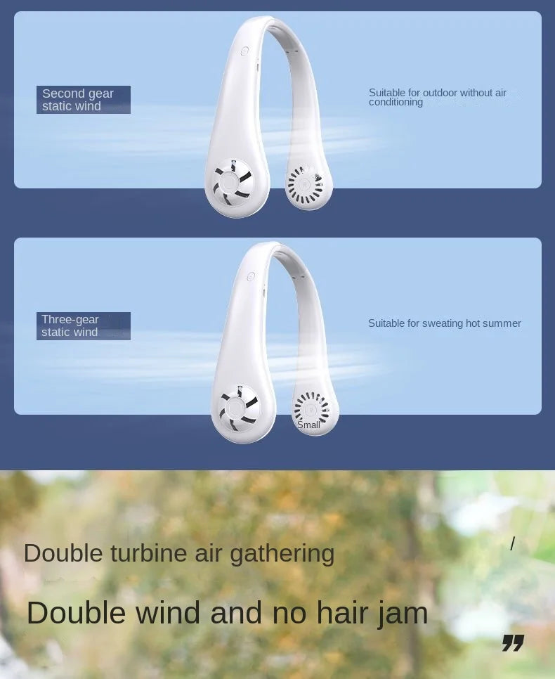 Hanging Neck Fan Portable USB Charging Mini Neck Hanging Fan Vaneless Air Cooler Outdoor Silent Multi Functional Sports Fan