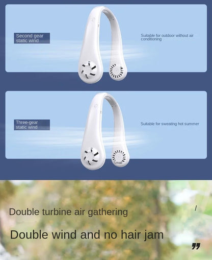 Hanging Neck Fan Portable USB Charging Mini Neck Hanging Fan Vaneless Air Cooler Outdoor Silent Multi Functional Sports Fan