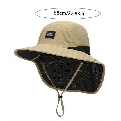 Unisex Bucket Hats Summer Wide Brim Neck Sun-Protection Outdoor Visor Quick-drying Panama Sunscreen Tied Fishing Hiking Hat