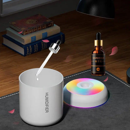 ミニ加湿器 USB給電式 180ML アロマディフューザー エッセンシャルオイル対応 アロマテラピーミストメーカー ライト付き 車内 自宅 寝室用