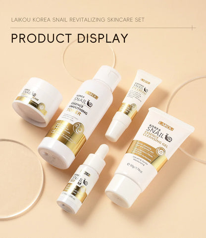 5pcs Boxed Korea Snail Skin Care Set Snail Face Cleanser Essence Cream Smoothing Toner Serum Repairing Eye Cream Collagen Set