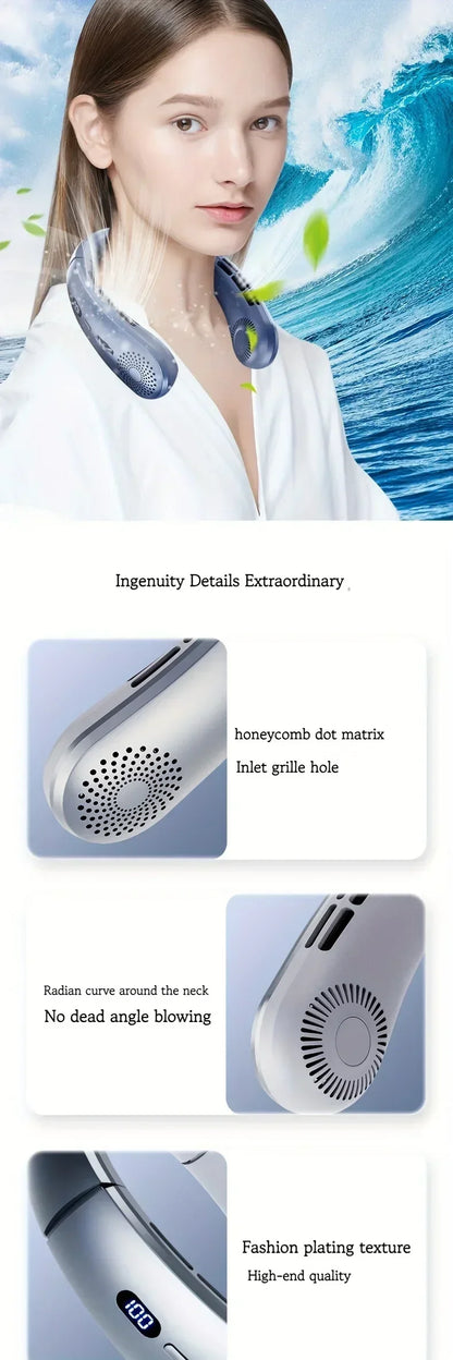 Neck Fan,Lightweight Wearable Fan, Low Noise 5 Speed Hands Free Fan, Hanging Headphone Design Sports Fan for Indoor & Outdoor