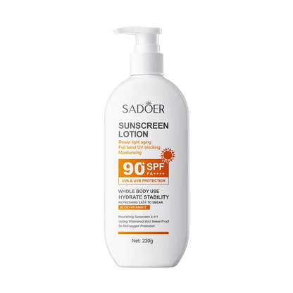 日焼け止め乳液（顔・からだ用）、スーパー220g、50g（ミニボトル）、SPF90 PA+++++、全身用