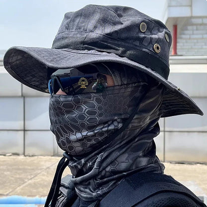 Camouflage Boonie Cap Balaclava Hat Suit Foldable Soft Hat Outdoor Hunting Fishing Wide Brimmed Hat Sunscreen Caps