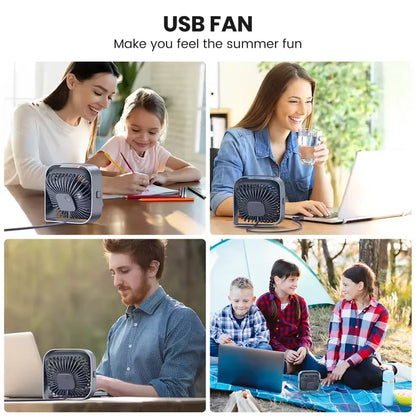 USB-powered desktop mini fan, portable desk fan with 360° rotation, suitable for offices, bedrooms, and study rooms