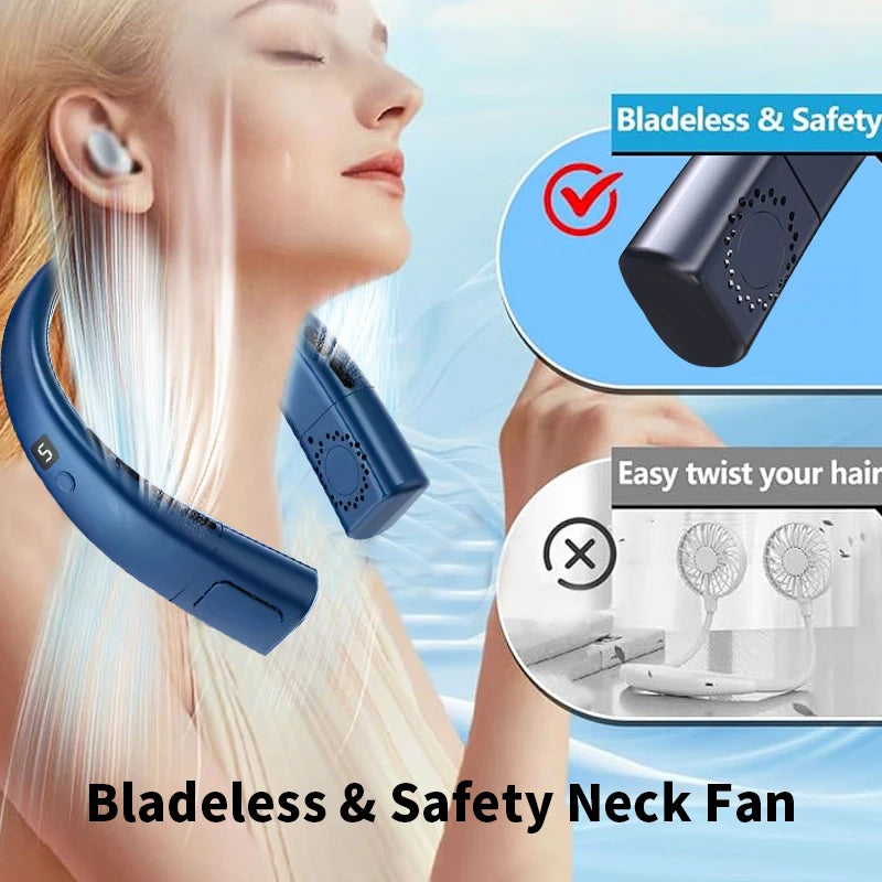 Neck fan, neck cooling device, strong wind but quiet, long battery life, summer cooling must-have item