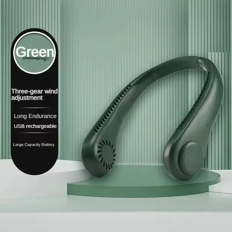 Hanging Neck Fan Portable USB Charging Mini Neck Hanging Fan Vaneless Air Cooler Outdoor Silent Multi Functional Sports Fan