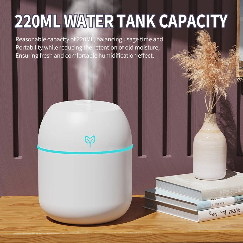 220ML大容量ミスト USBエア加湿器 小型デスクトップ加湿器 家庭用スマート車載アロマセラピーマシン