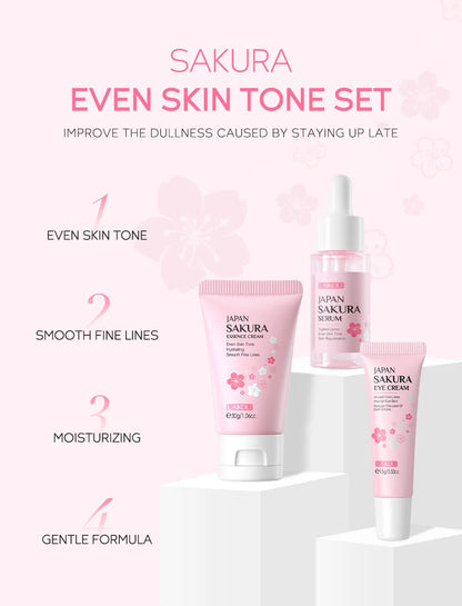 LAIKOU サクラ スキンケアセット フェイシャルクレンザー フェイスクリーム 美容液 化粧水 保湿 美白 しわ防止 スキンケアキット