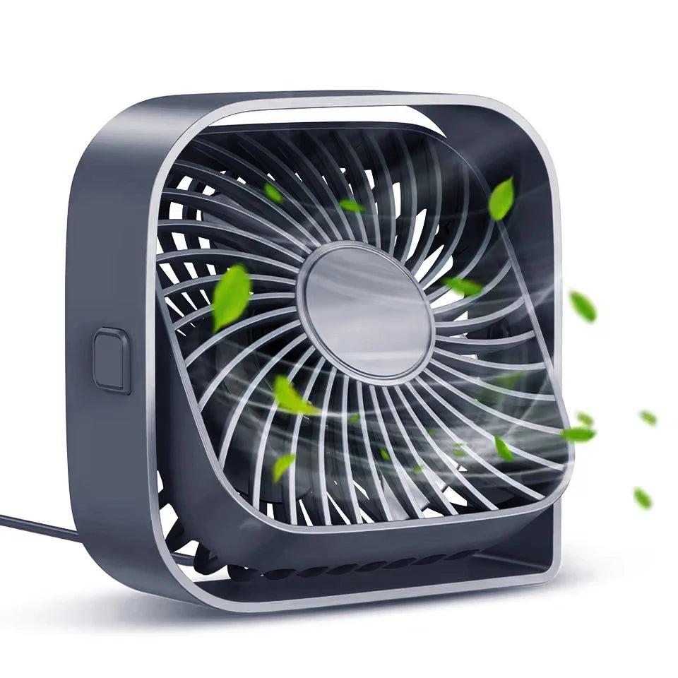 USB-powered desktop mini fan, portable desk fan with 360° rotation, suitable for offices, bedrooms, and study rooms