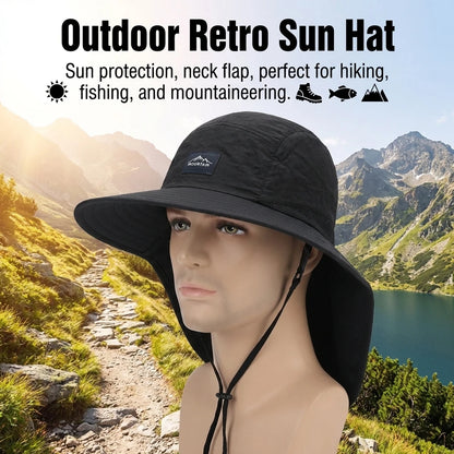 Unisex Bucket Hats Summer Wide Brim Neck Sun-Protection Outdoor Visor Quick-drying Panama Sunscreen Tied Fishing Hiking Hat