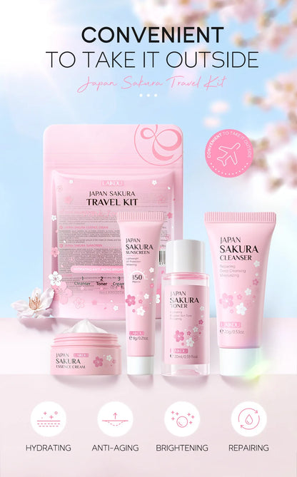 LAIKOU サクラ スキンケアセット フェイシャルクレンザー フェイスクリーム 美容液 化粧水 保湿 美白 しわ防止 スキンケアキット