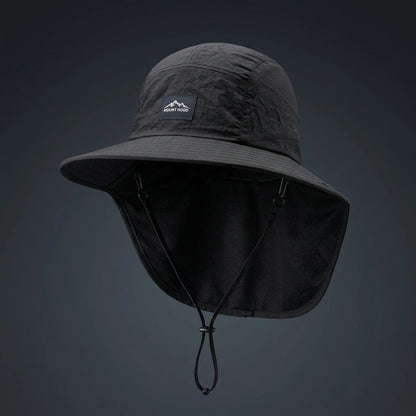 Unisex Bucket Hats Summer Wide Brim Neck Sun-Protection Outdoor Visor Quick-drying Panama Sunscreen Tied Fishing Hiking Hat