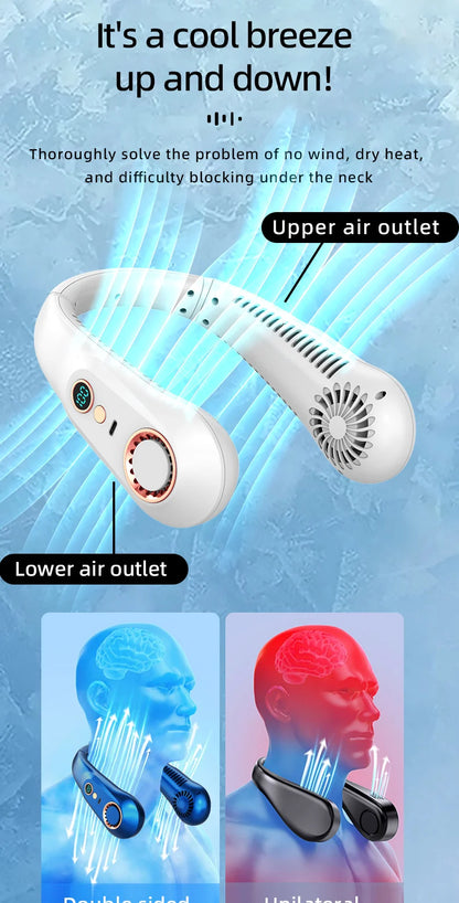 Hanging Neck Fan Digital Display Power Ventilador Bladeless Neckband Fan Portable Mini Air Cooler USB Rechargeable Electric Fans